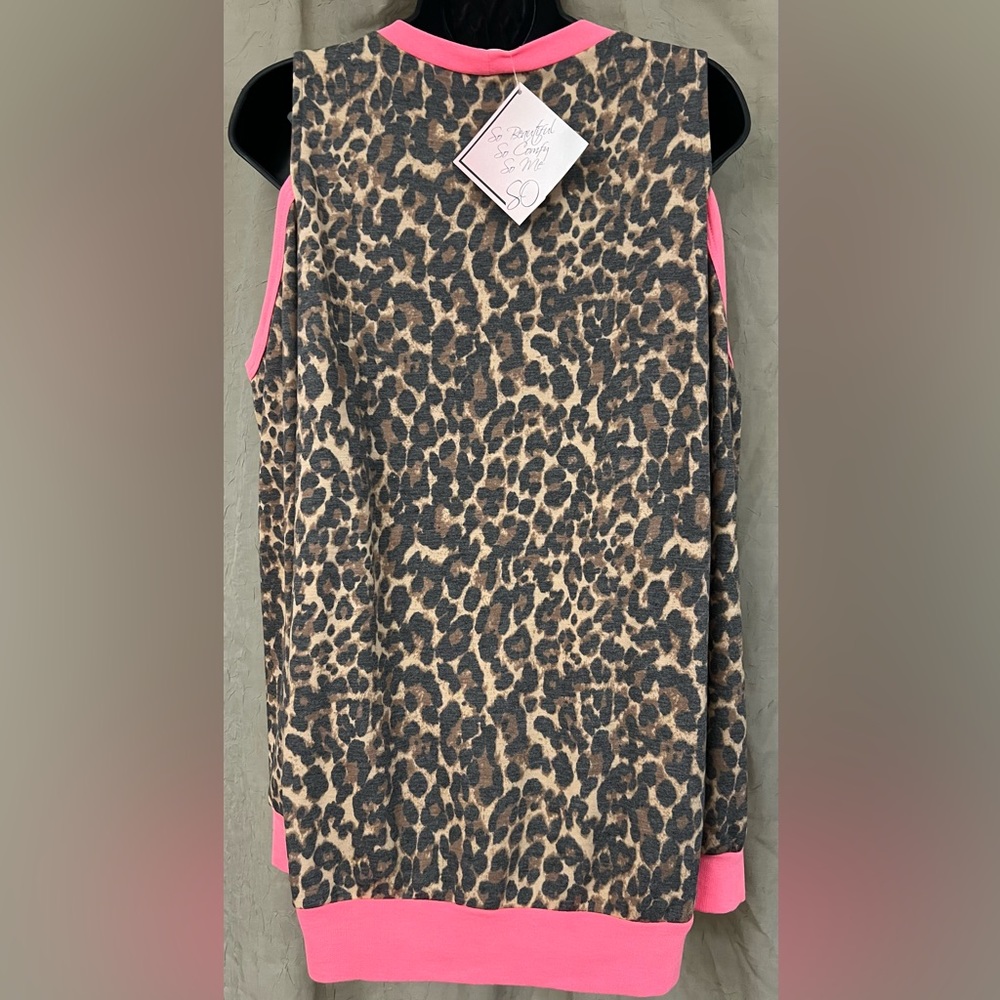NWT First Love Cold Shoulder Leopard and Pink top size SMALL